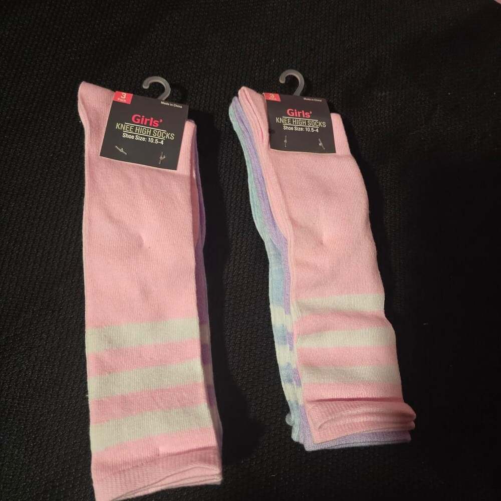 Girls Knee High Socks Size 10.5-4 Striped Lot of 2 Packs
